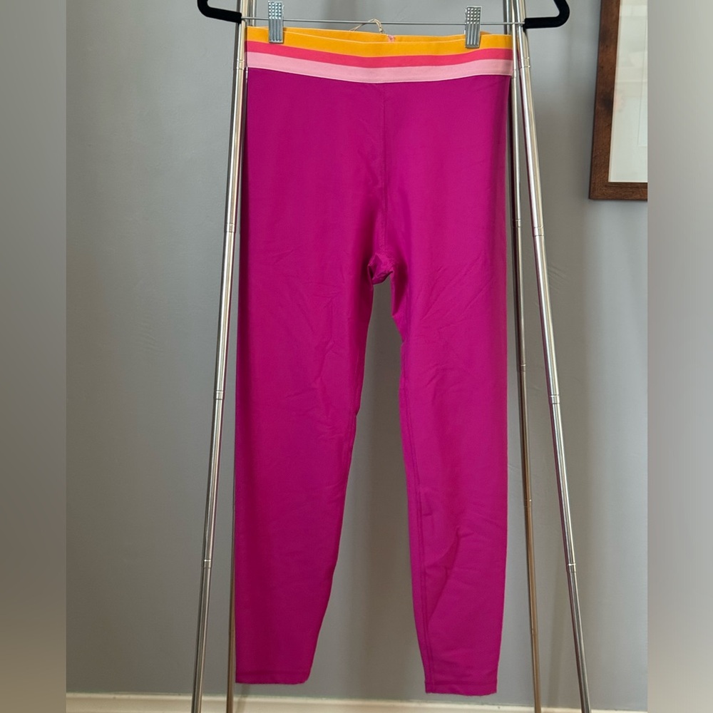 POPFLEX Pink Leggings with Yellow and Orange Waistband